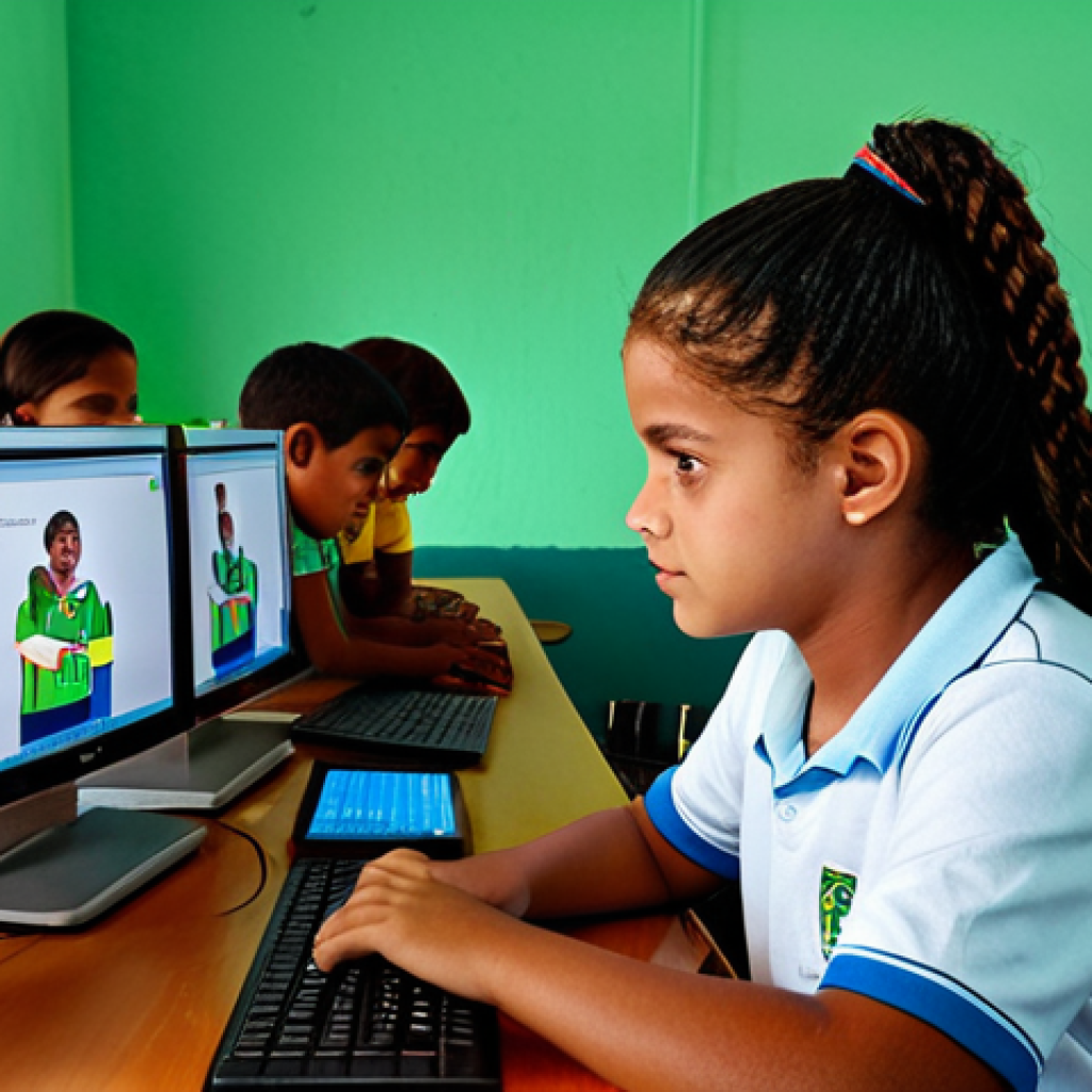 Digital Divide in Brazil**

"A community center in a low-income neighborhood in Brazil, showing adults and children participating in a digital literacy program, fully clothed, appropriate attire, safe for work, professional, modest, families learning together, computers visible, warm lighting, perfect anatomy, natural proportions, realistic rendering, high quality, appropriate content."

**