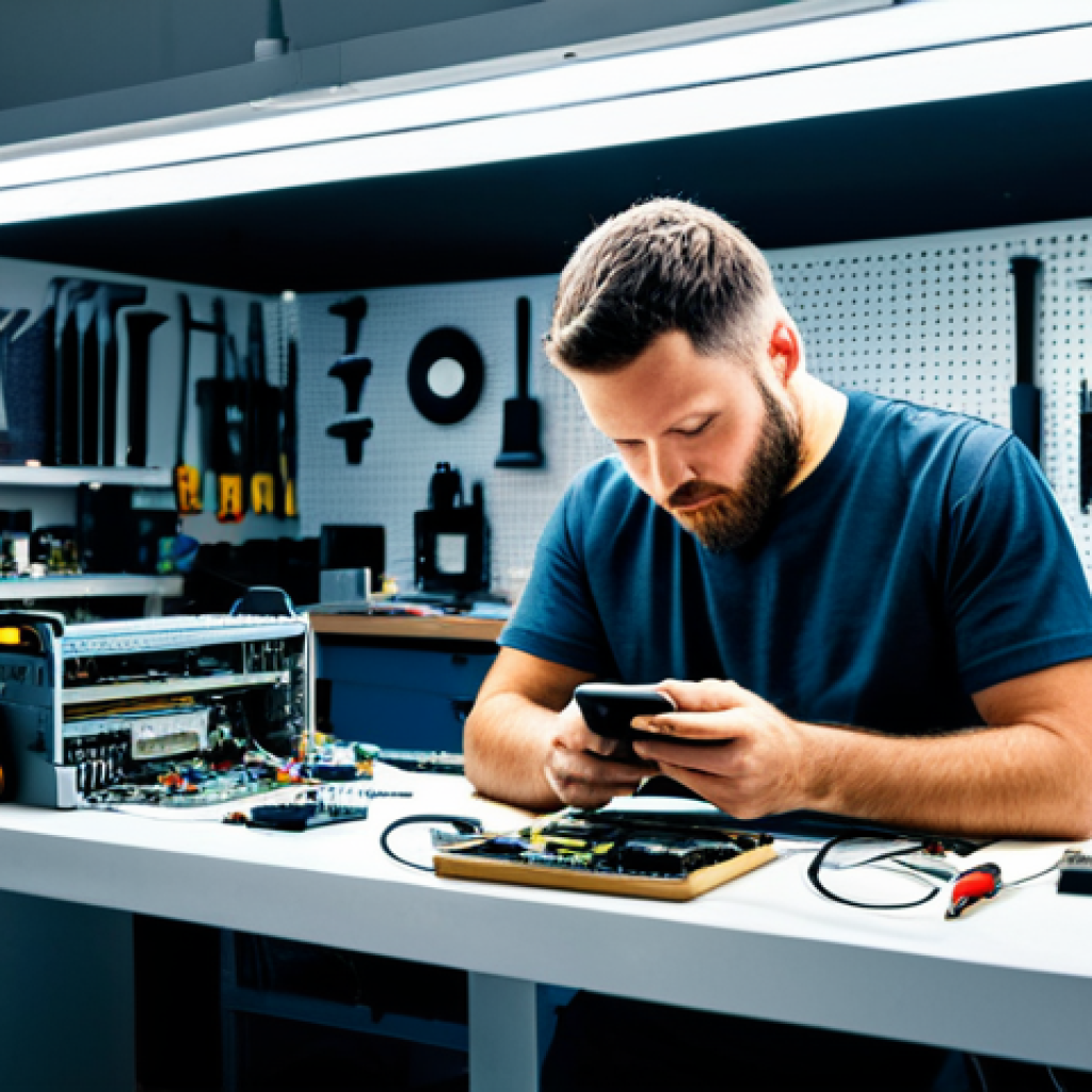 테크노피아 비판에서의 환경적 관점 - Right to Repair**

"A busy, brightly lit repair shop, filled with various electronic devices being f...