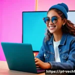 Home 22 테크노피아와 대중 미디어의 역할 - A vibrant digital content creator studio scene featuring a young Brazilian influencer filming a shor...