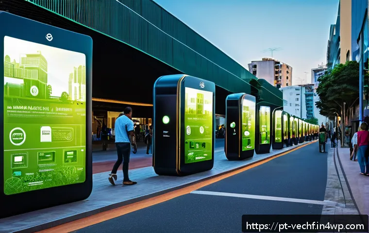 테크노피아와 디스토피아의 차이점 - A futuristic urban scene in a vibrant Brazilian city, showcasing smart city technology with intercon...