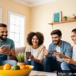 Home 18 테크노피아 비판에서의 사고 실험 - A diverse group of Brazilian people engaging in a warm virtual video call on modern digital devices ...