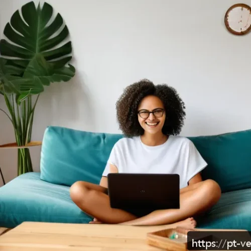 Home 17 테크노피아의 사회적 불안 요소 - A cozy digital therapy session scene featuring a young Brazilian woman sitting comfortably in a mode...